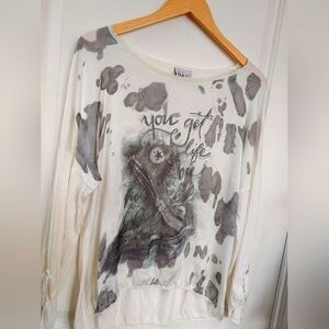 N.A.T Off White Graphic Long Sleeve Top with Sparkly Design Size XL